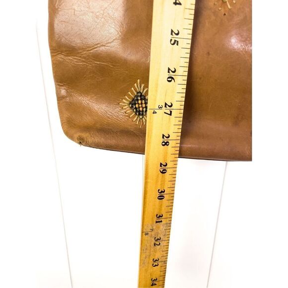 Rolf’s Tan Leather Crossbody Bag With Diamond Bead Design Boho Vintage - Picture 7 of 16